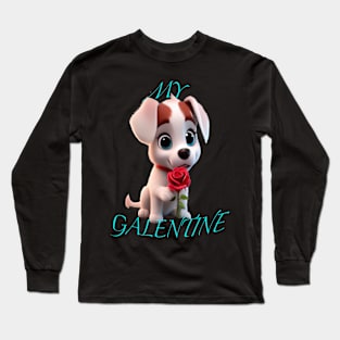 My galentine puppy with red roses Long Sleeve T-Shirt